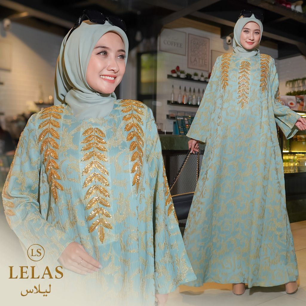 Abaya Jacquard Elegan Yang Disulam Dengan Bunga Dari Lelas Store