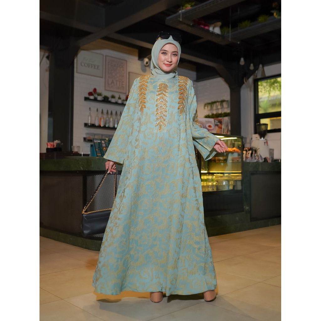 Abaya Jacquard Elegan Yang Disulam Dengan Bunga Dari Lelas Store